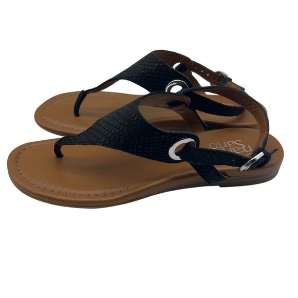 Franco Sarto Women's Goldy Embossed T-strap Sandals Black Size 7 - Picture 5 of 7